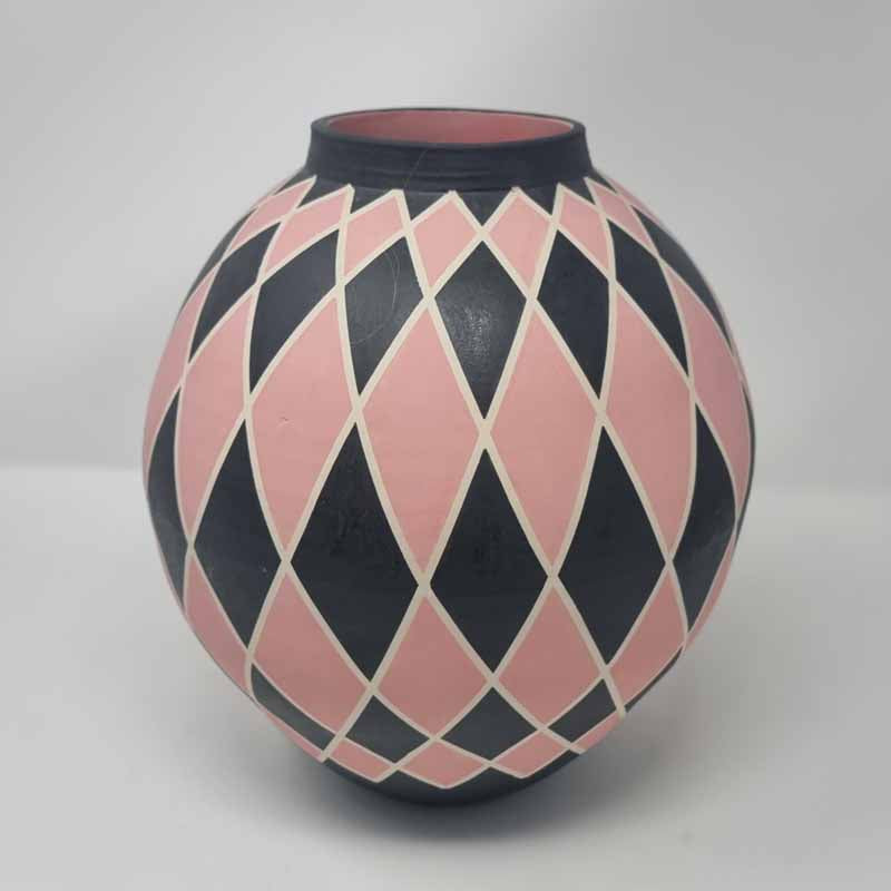 BRI227, Pink Harlequin Moon Jar