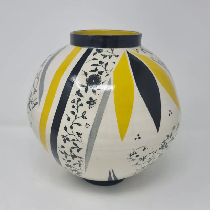 BRI243, Yellow Floral Moon Jar