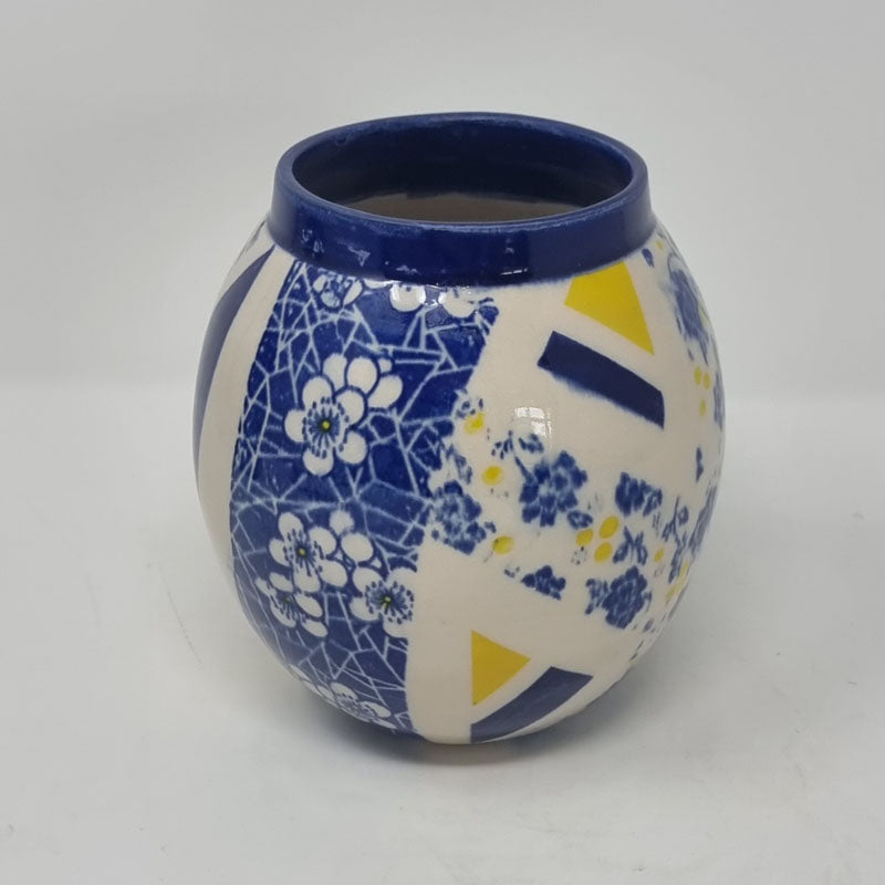 BRI233, Blue Floral Moon jar