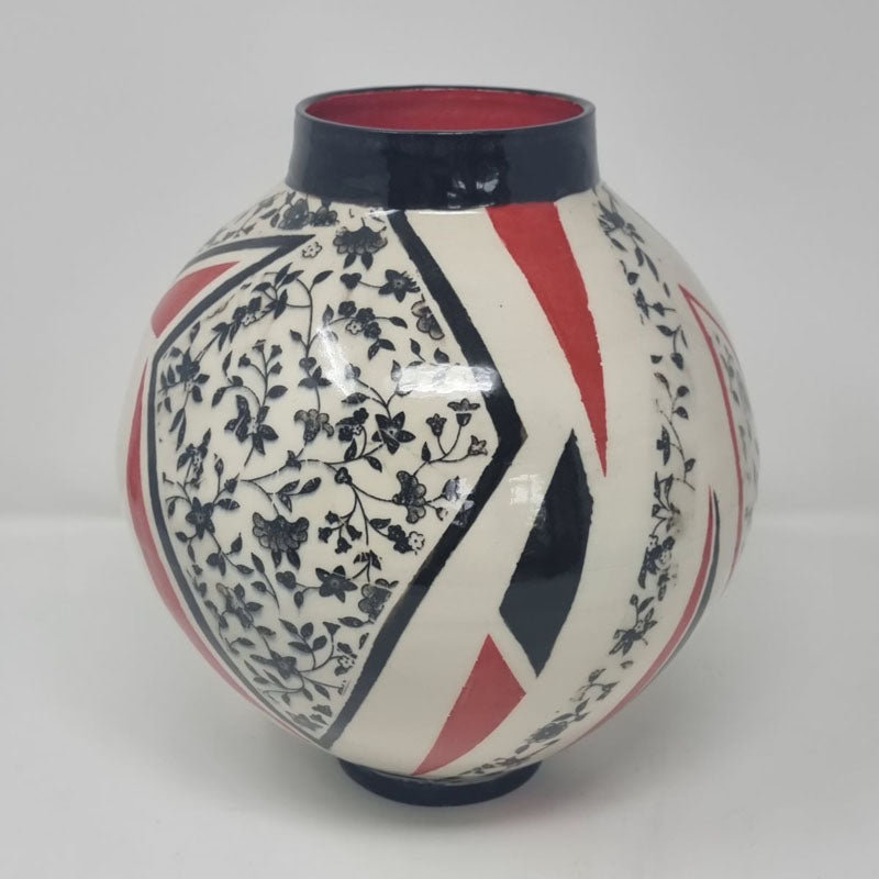 BRI243, Red Floral Moon Jar