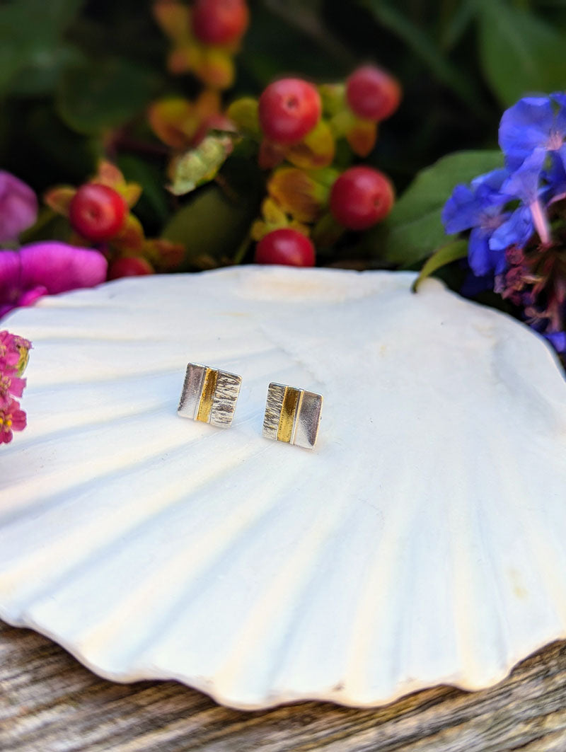 LUS012, 8mm square studs with 24 carat gold