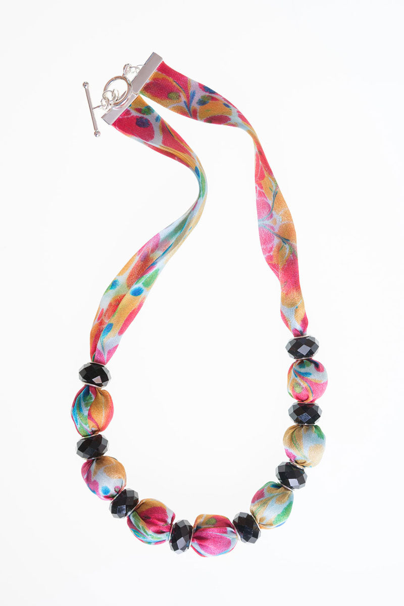 HAS012, Marbled Fabric Necklace, Long