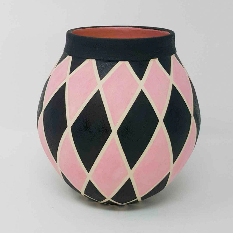 BRI104,  Pink Harlequin Moon Jar
